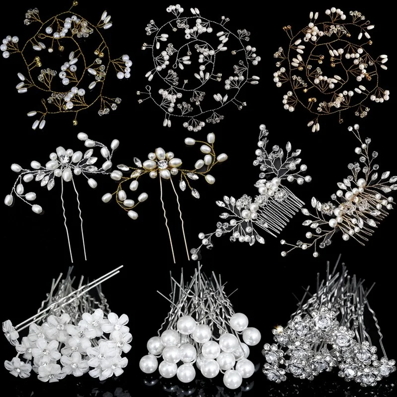Western Wedding Fashion Jewelry Headdress for Bride Handmade Wedding Crown Floral Pearl Hair Accessories Hairpin Ornaments