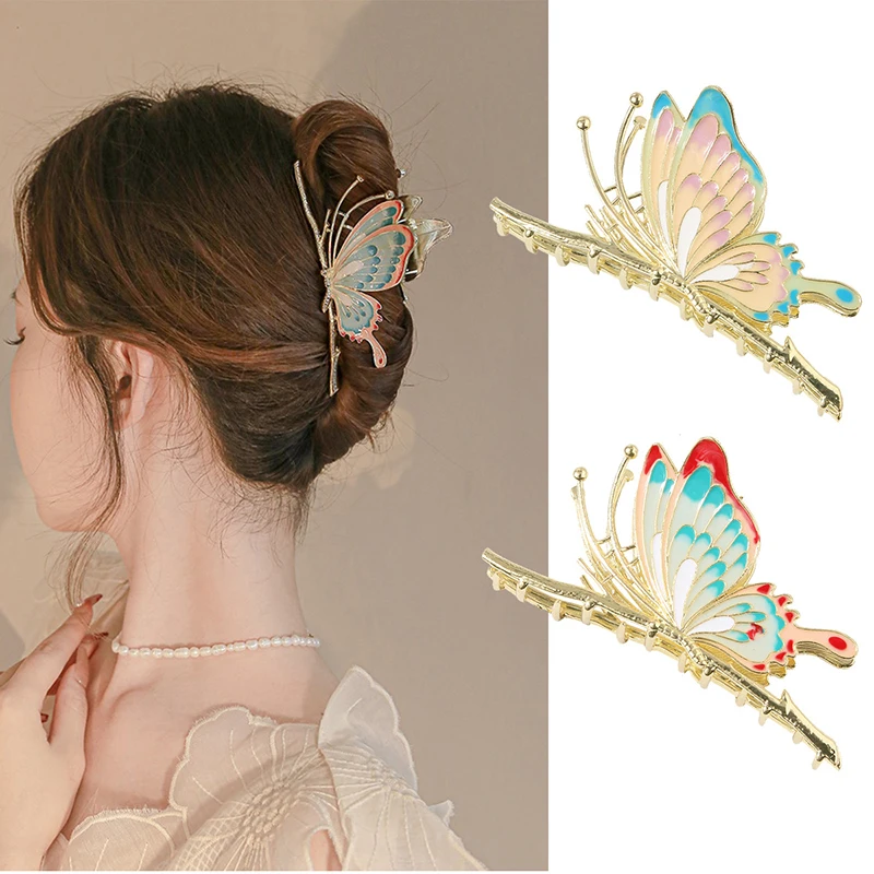 Colorful Glitter Butterfly Hair Clip Beautiful Moving Wings Pearl Hairpin Girls Yarn Hair Bow Hairgrip Barrette Hair Accessories