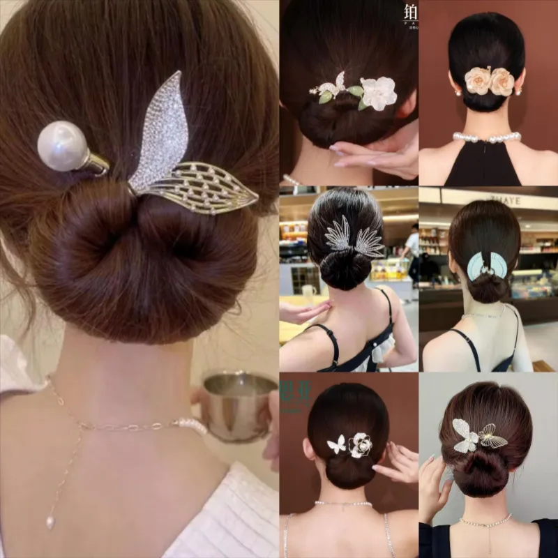 Fashion Elegant Butterfly Flower Hair Stick Hair Accessories Women Camellia Fish Tail Plate Lazy Person Headwear Hairpin Jewelry