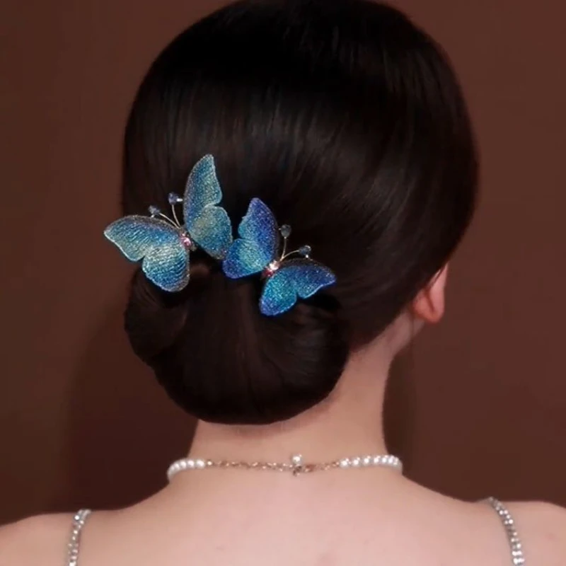 Fashion Elegant Butterfly Flower Hair Stick Hair Accessories Women Camellia Fish Tail Plate Lazy Person Headwear Hairpin Jewelry