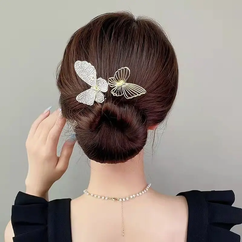 Fashion Elegant Butterfly Flower Hair Stick Hair Accessories Women Camellia Fish Tail Plate Lazy Person Headwear Hairpin Jewelry