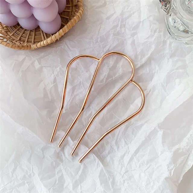 Fashion Metal U Shape Hair Stick For Women Silver Gold Color Elegant Shell Enamel Hairpin Female Hair Jewelry Accessories