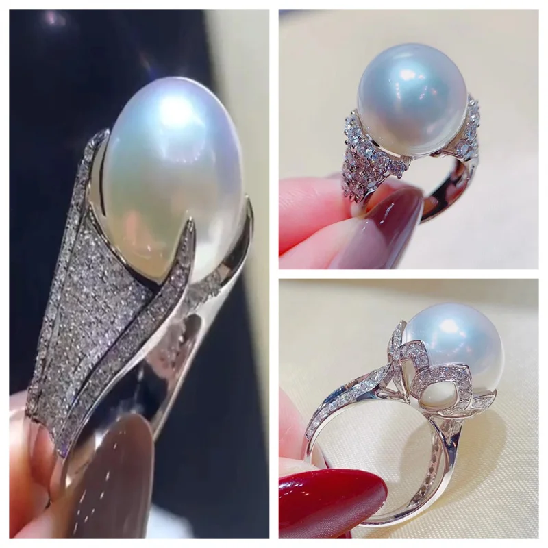 2024 Full Bling Iced Out CZ Simulated Pearl Women Rings High Quality Silver Color Wedding  Luxury Fashion Newly Jewelry