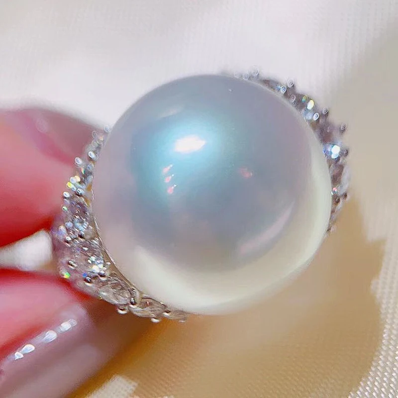 2024 Full Bling Iced Out CZ Simulated Pearl Women Rings High Quality Silver Color Wedding  Luxury Fashion Newly Jewelry