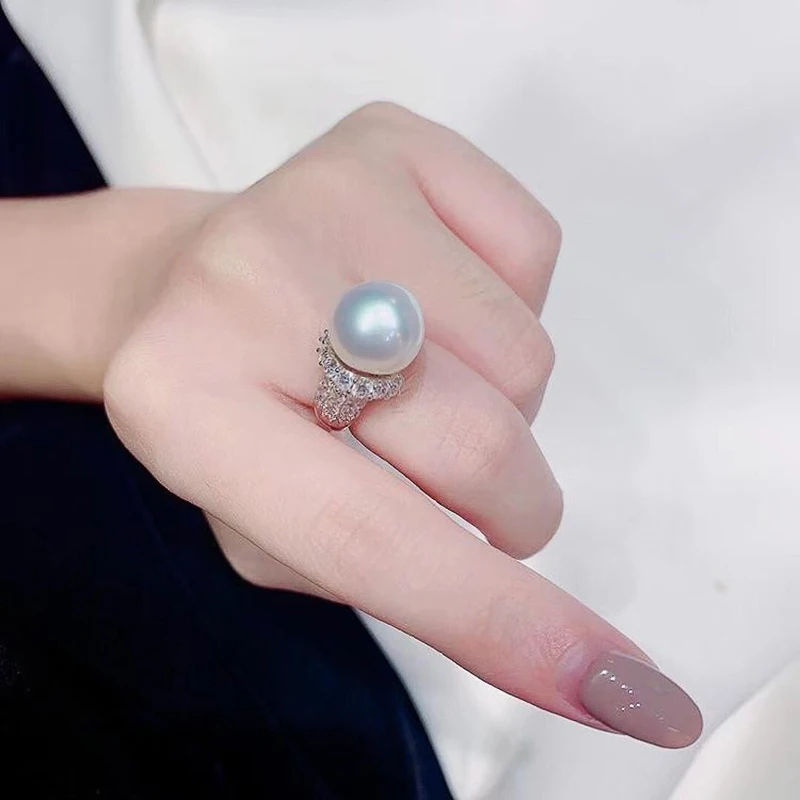 2024 Full Bling Iced Out CZ Simulated Pearl Women Rings High Quality Silver Color Wedding  Luxury Fashion Newly Jewelry