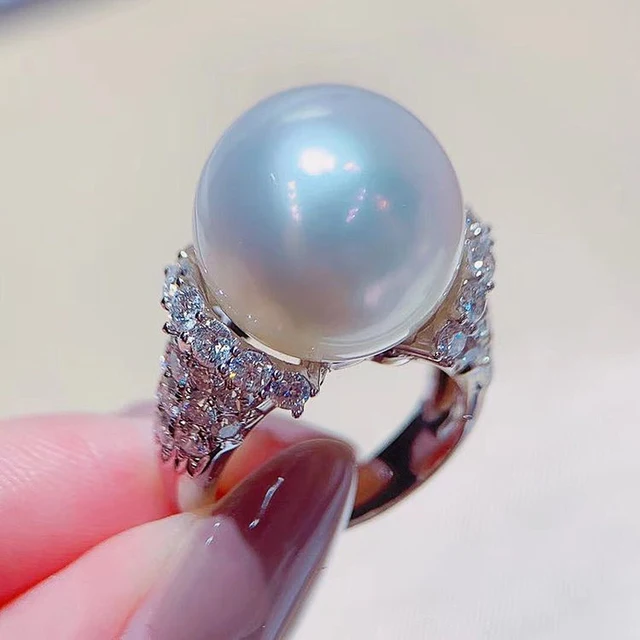 2024 Full Bling Iced Out CZ Simulated Pearl Women Rings High Quality Silver Color Wedding  Luxury Fashion Newly Jewelry