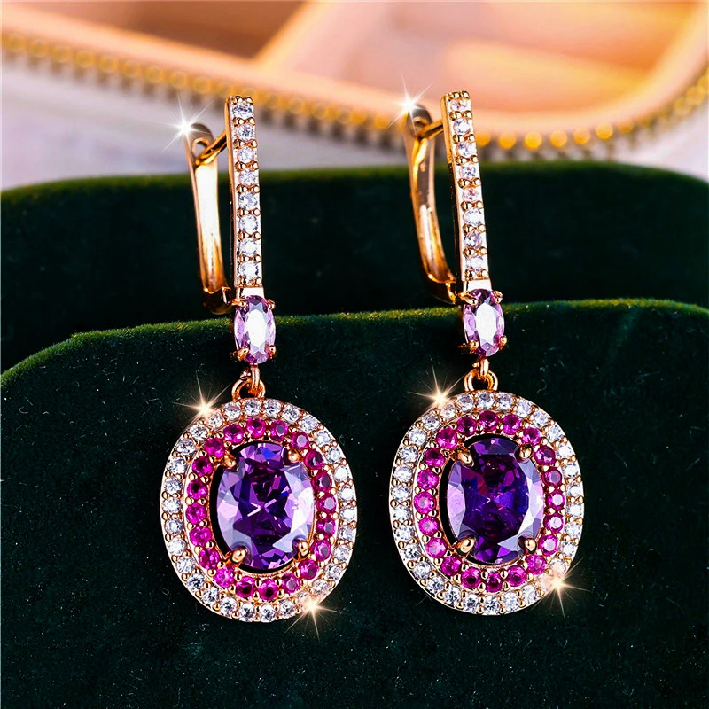 Women Oval Zircon Stone Clip Earrings Charm Wedding Jewelry