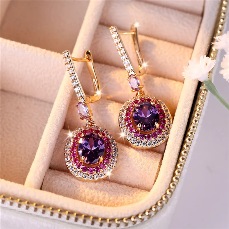 Women Oval Zircon Stone Clip Earrings Charm Wedding Jewelry