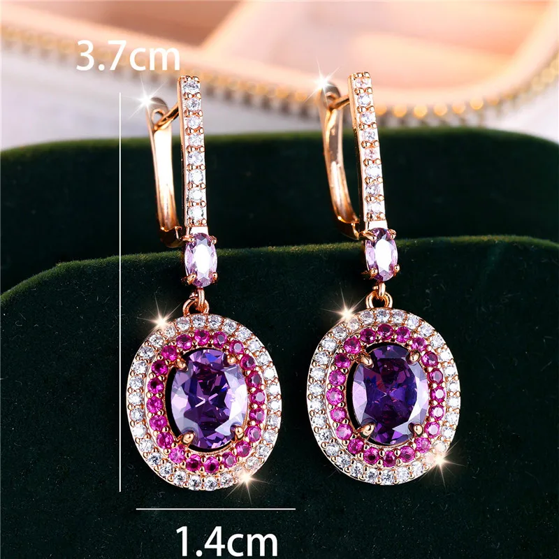 Women Oval Zircon Stone Clip Earrings Charm Wedding Jewelry