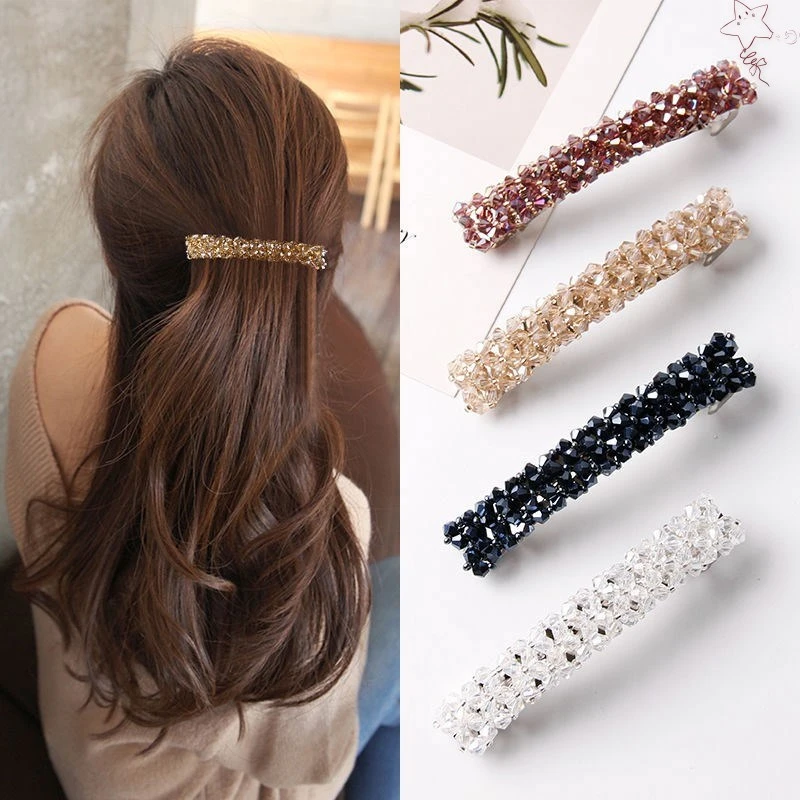 Women Sweet Color Crystal Spring Hair Clips Pins Handmade Beads Hair Barrettes Fashion Simple Hair Accessories Headwear