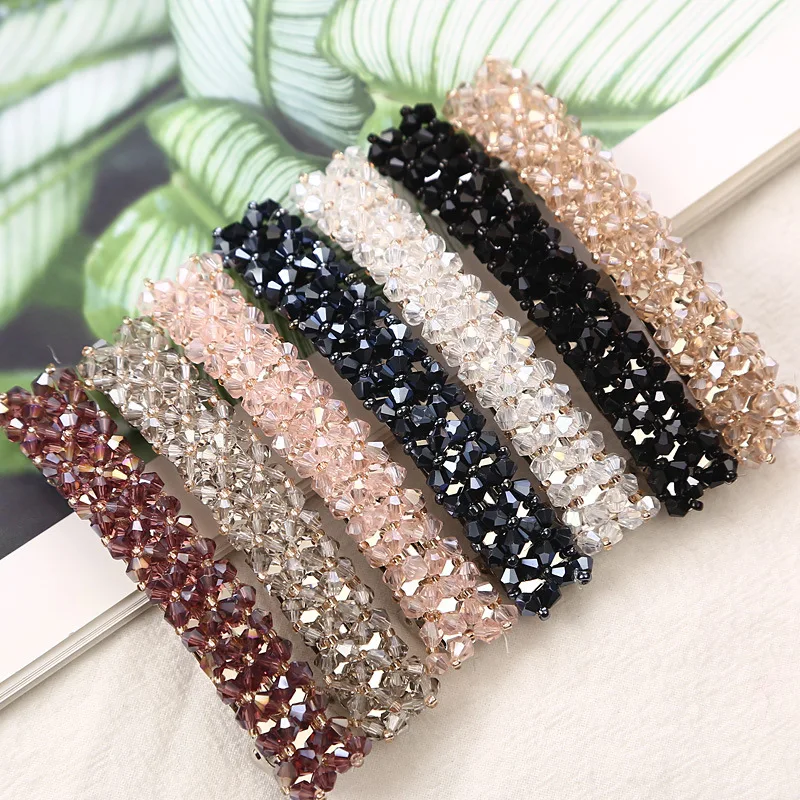 Women Sweet Color Crystal Spring Hair Clips Pins Handmade Beads Hair Barrettes Fashion Simple Hair Accessories Headwear