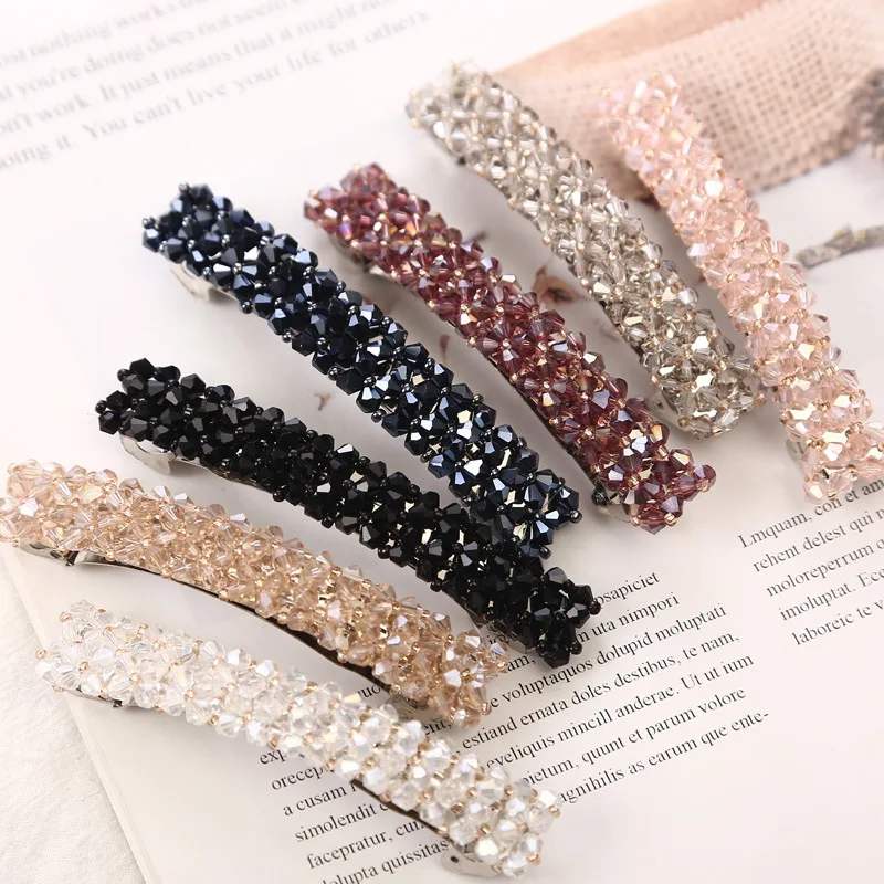 Women Sweet Color Crystal Spring Hair Clips Pins Handmade Beads Hair Barrettes Fashion Simple Hair Accessories Headwear