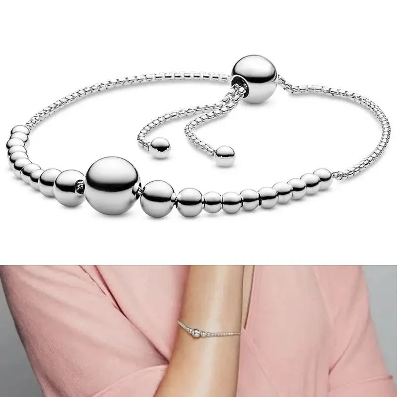 Women Bracelet 100% 925 Silver Original Logo Ice Crystal Zircon Logo Adjustable Tennis Bracelet DIY Jewelry
