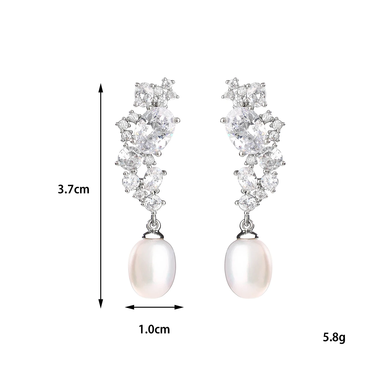 Women Bridal Natural Pearl Earrings Micro Set Cubic Zirconia Pendant Earrings