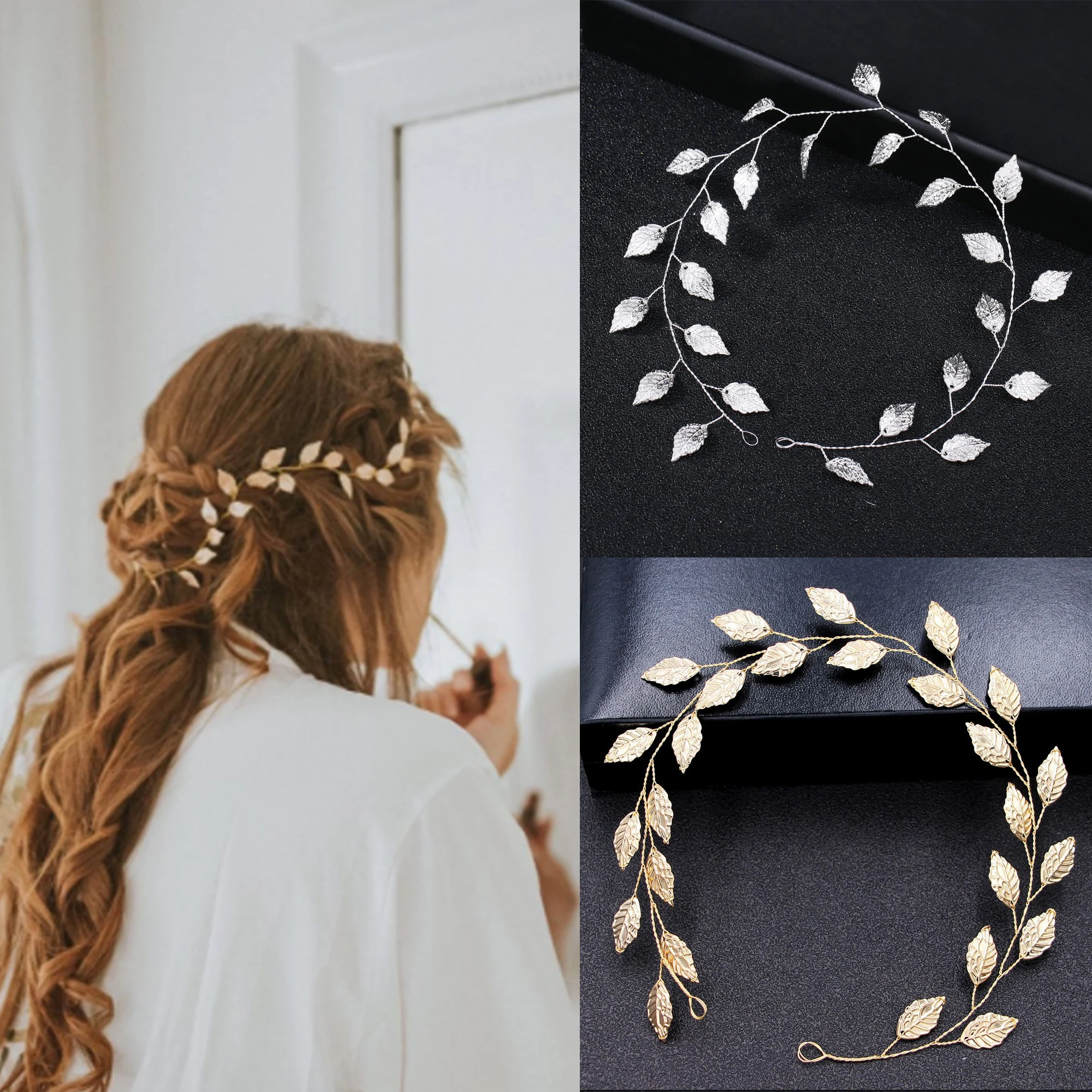 Women Bridal Tiaras Headbands Hair Accessories Jewelry Leaf Headdress Ornaments