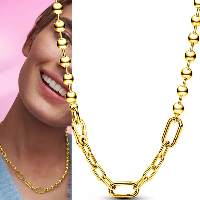 Women's High Quality 925 Sterling Silver Light Luxury Pearl Logo ME Metal Bead Ring Chain Necklace DIY Fashion Charm Jewelry