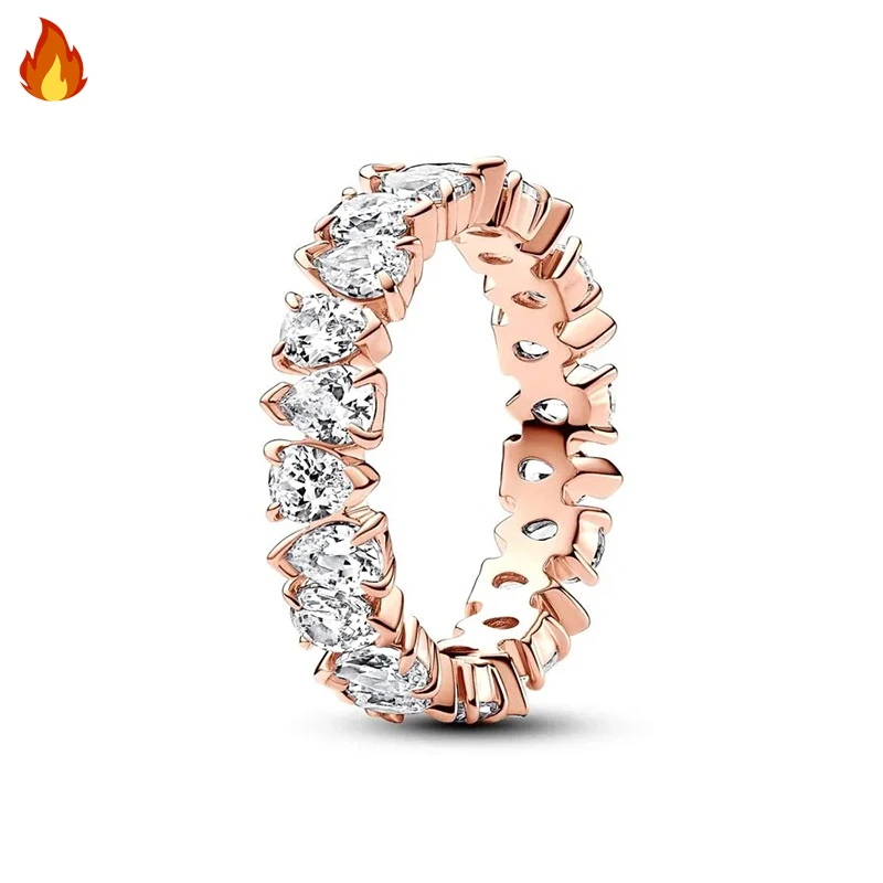 Women's Exquisite Sparkling Blue Pear Flower ME Cone Nail Logo Ring Fashion 925 Silver DIY Charm Jewelry