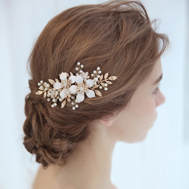 Women Wedding Hair Accessories Hair Comb Pearl Headdress Bridal Flower Hair Comb Tiara Prom Handmade Hair ornaments