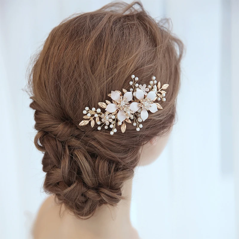 Women Wedding Hair Accessories Hair Comb Pearl Headdress Bridal Flower Hair Comb Tiara Prom Handmade Hair ornaments