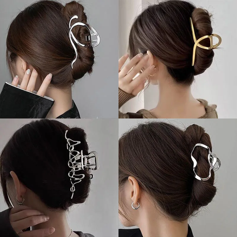 Women Metal Geometric Hair Claws Barrettes Elegant Hair Clips Crab Hollow Out Hairpin Headwear Accessories