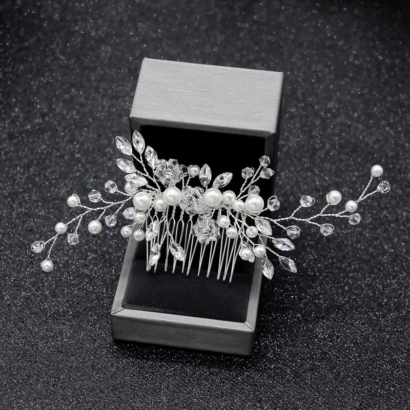 Women Luxurious Pearl Crystal Wedding Hair Combs Hair Accessories Bridal Flower Headpiece Ornaments Jewelry