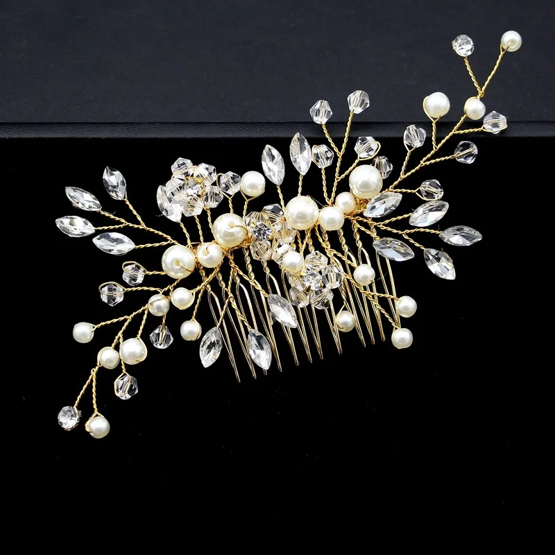 Women Luxurious Pearl Crystal Wedding Hair Combs Hair Accessories Bridal Flower Headpiece Ornaments Jewelry