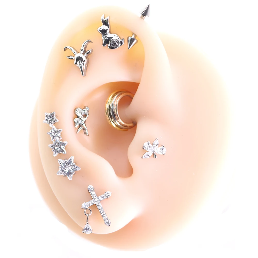 1PCS 16G ASTM F136 Piercing Titanium Internally Threaded Angel Labret Tragus Earring Lip Helix Body Jewelry