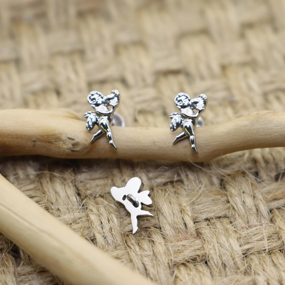 1PCS 16G ASTM F136 Piercing Titanium Internally Threaded Angel Labret Tragus Earring Lip Helix Body Jewelry