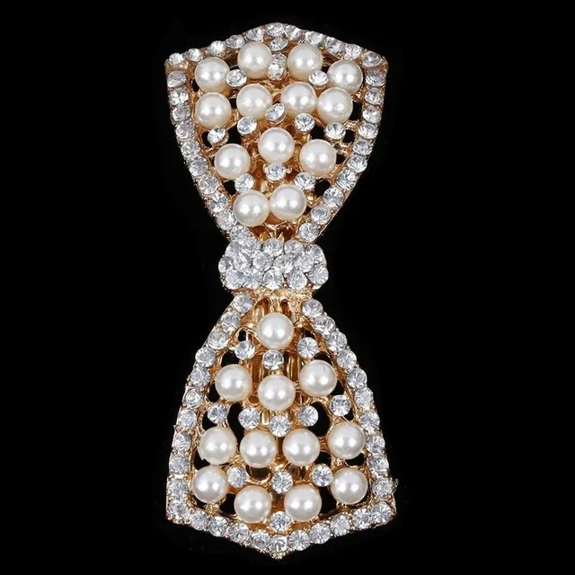 Women Trendy Pearl Bow Hair Accessories Girls High-grade Grace Temperament Crystal Inlay Horsetail Clip