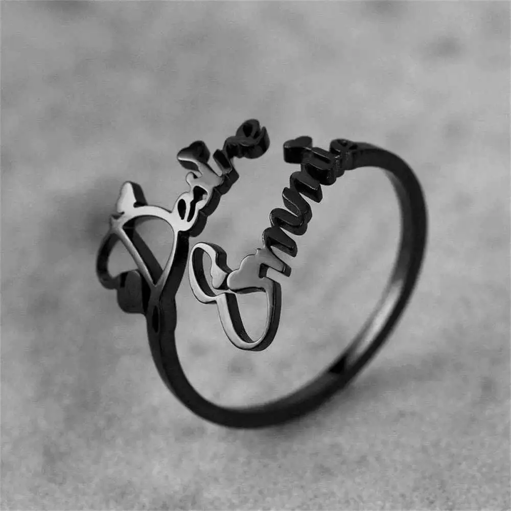 Women Men Custom Couple Double Name Rings Personalized Fashion Adjustable Ring Stainless Steel Jewelry