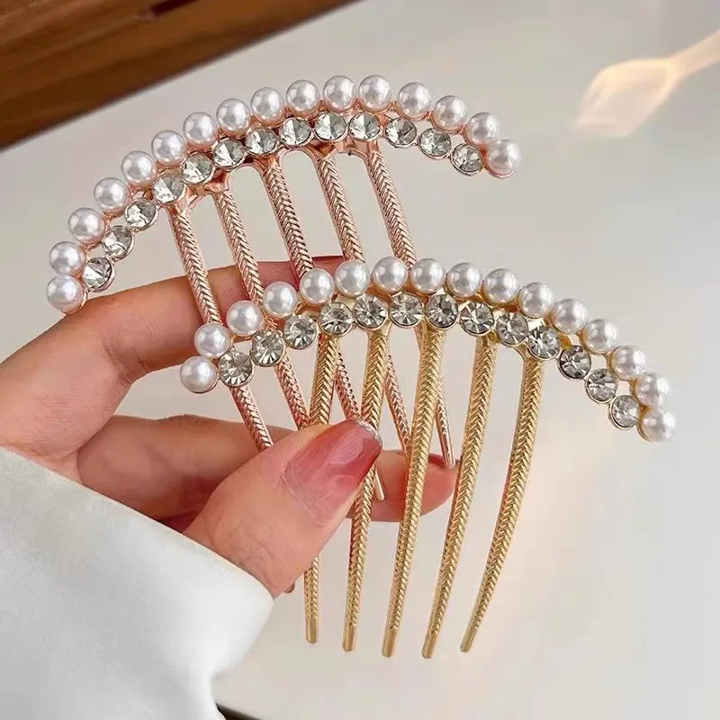 Elegant Pearl Hair Combs Hairpin Women Luxury Crystal Bun Decor Wedding Bridal Hair Claw Clips Hair Jewelry Accessories