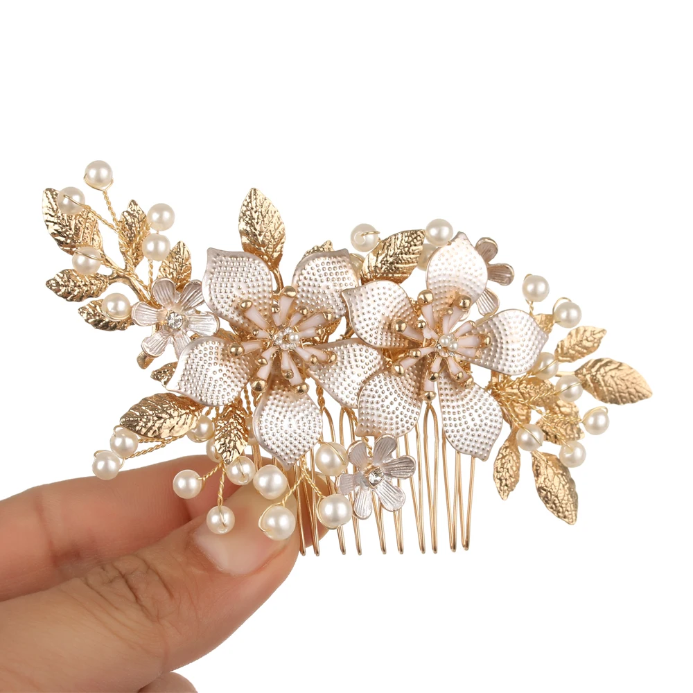 Handmade Crystals Rhinestones Pearls Flower Hair Comb Bridal Headpieces Hair Accessories Bridesmaid Tiara Wedding Hair Jewelry