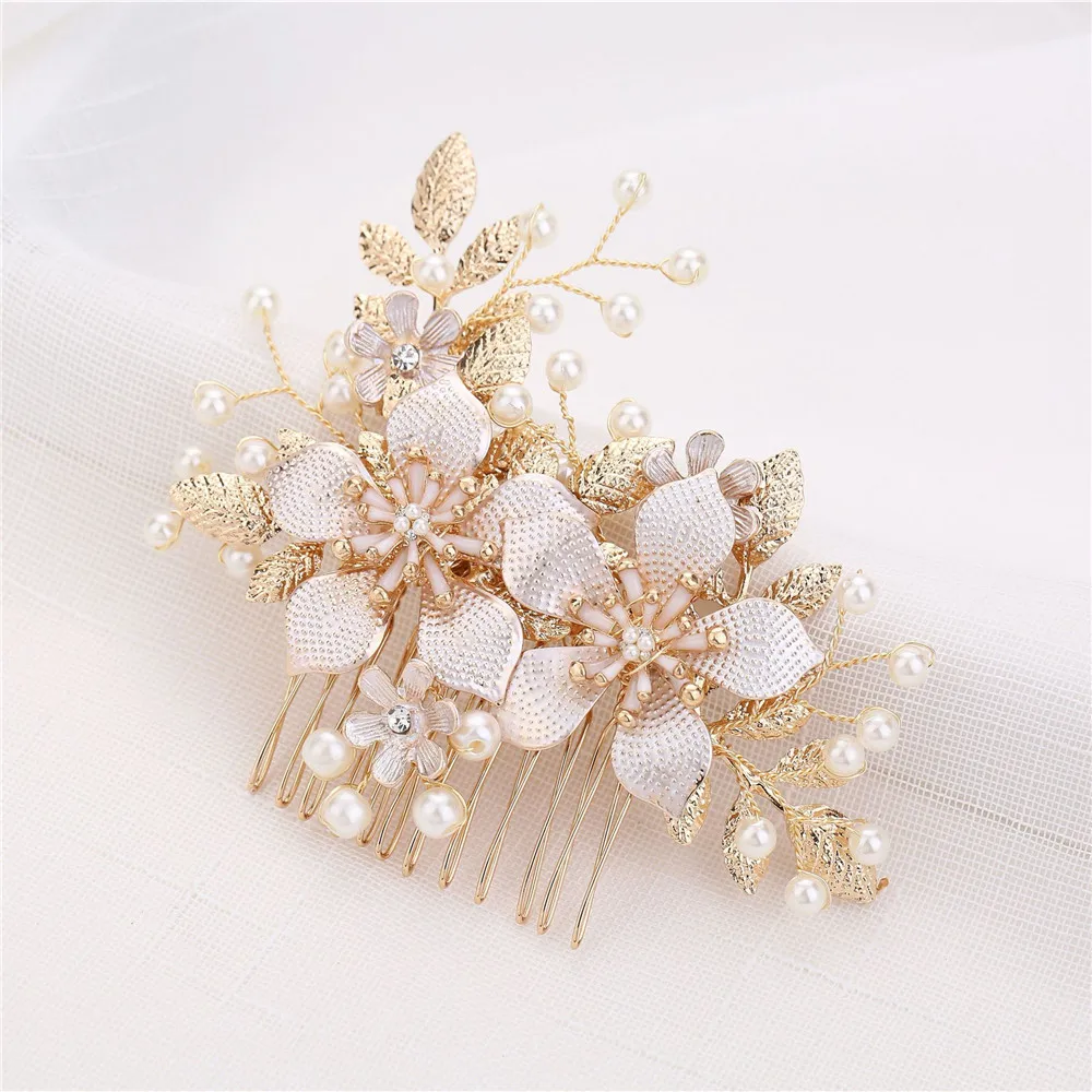 Handmade Crystals Rhinestones Pearls Flower Hair Comb Bridal Headpieces Hair Accessories Bridesmaid Tiara Wedding Hair Jewelry