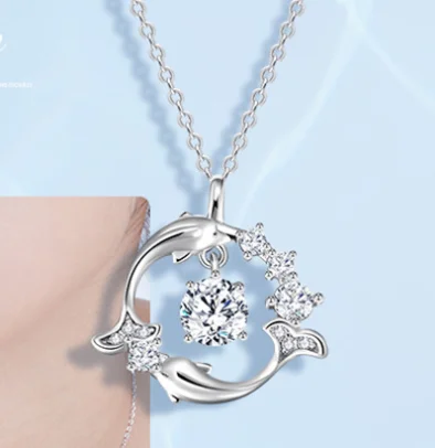 925 Sterling Silver Necklace Pendant For Women Jewelry Dolphin Necklace Luxurious Design With Jumping Heart Lock Bone Chain