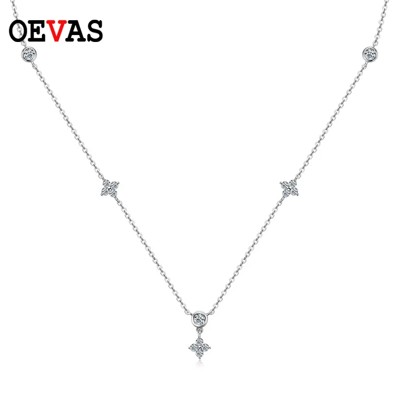 OEVAS 100% 925 Sterling Silver 0.9CT Sparkling Moissanite For Women 45cm Chains Neckalce Girls Gift Top Quality Fine Jewelry