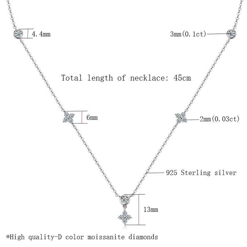 OEVAS 100% 925 Sterling Silver 0.9CT Sparkling Moissanite For Women 45cm Chains Neckalce Girls Gift Top Quality Fine Jewelry