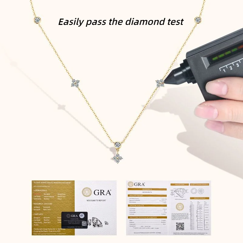 OEVAS 100% 925 Sterling Silver 0.9CT Sparkling Moissanite For Women 45cm Chains Neckalce Girls Gift Top Quality Fine Jewelry