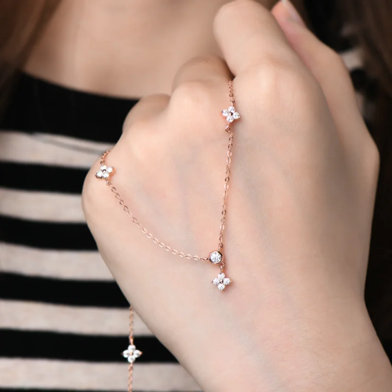 OEVAS 100% 925 Sterling Silver 0.9CT Sparkling Moissanite For Women 45cm Chains Neckalce Girls Gift Top Quality Fine Jewelry