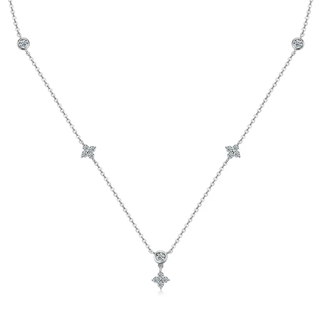 OEVAS 100% 925 Sterling Silver 0.9CT Sparkling Moissanite For Women 45cm Chains Neckalce Girls Gift Top Quality Fine Jewelry