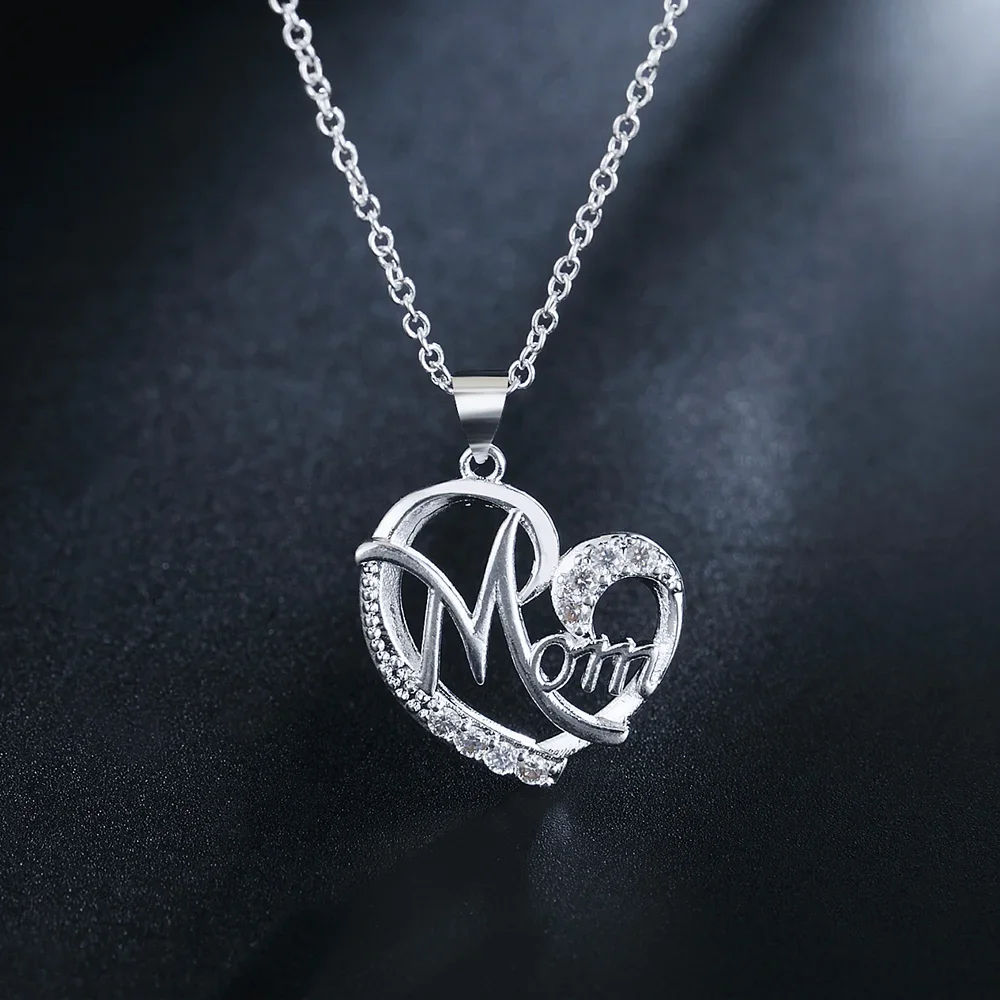 925 sterling Silver Charm MOM AAA Zircon Heart Pendant Necklace For Women Luxury Fashion Party Wedding Accessories Jewelry Gifts