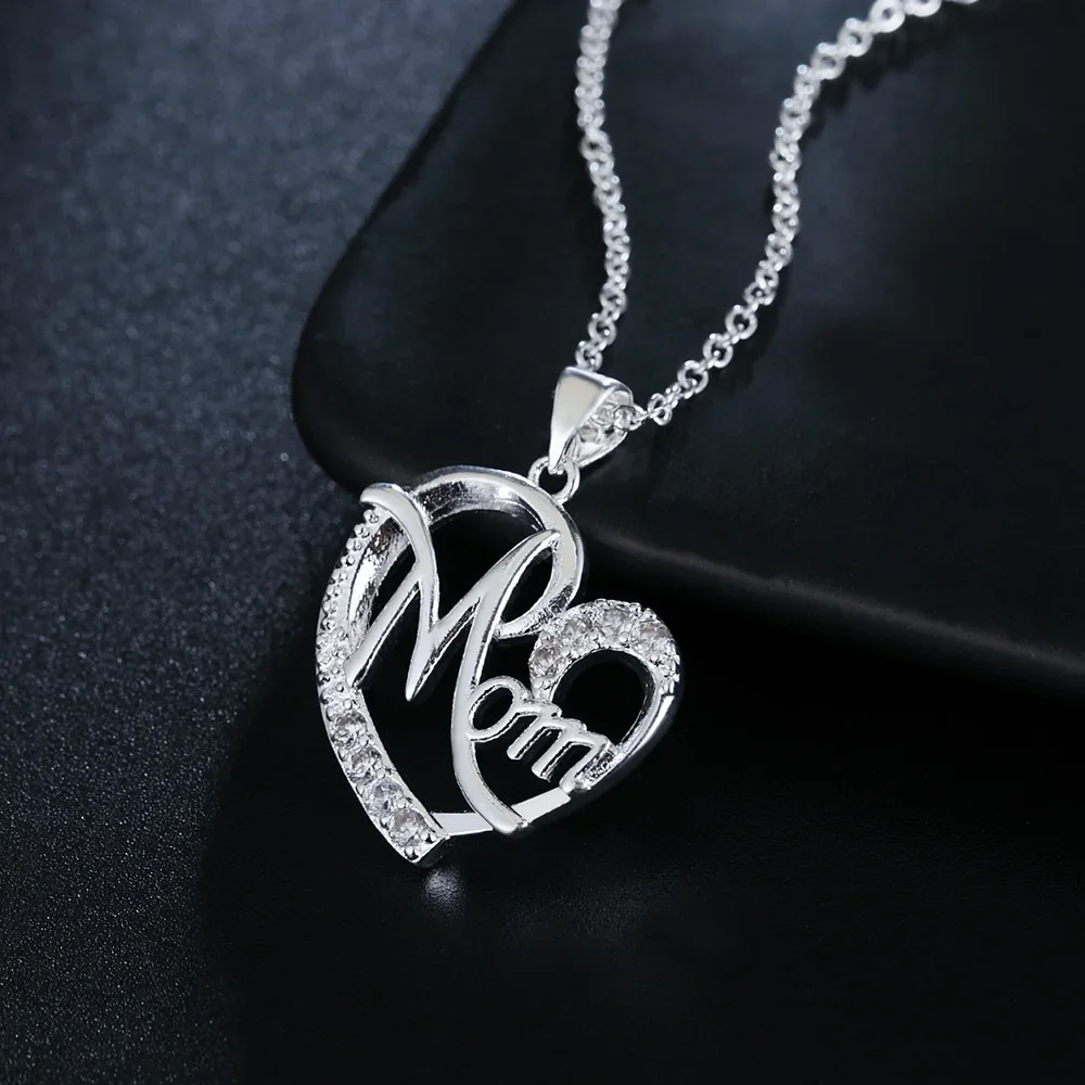 925 sterling Silver Charm MOM AAA Zircon Heart Pendant Necklace For Women Luxury Fashion Party Wedding Accessories Jewelry Gifts