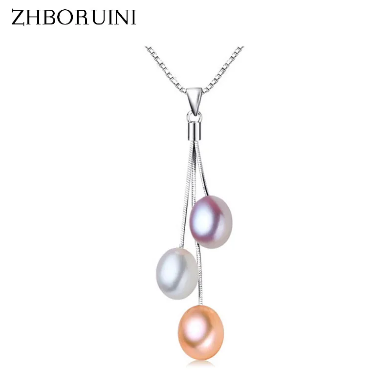 ZHBORUINI  Fashion Pearl Necklace Pearl Jewelry Multicolour Natural Pearl Pendant 925 Sterling Silver Jewelry For Women Gift