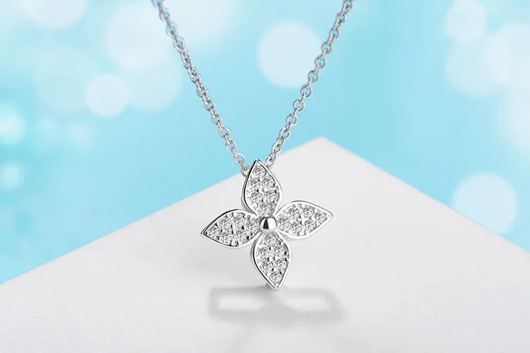 Glitter Four-leaf Clover 925 Sterling Silver Necklace Pendants For Women Clothes Match Decoration Fine Jewelry