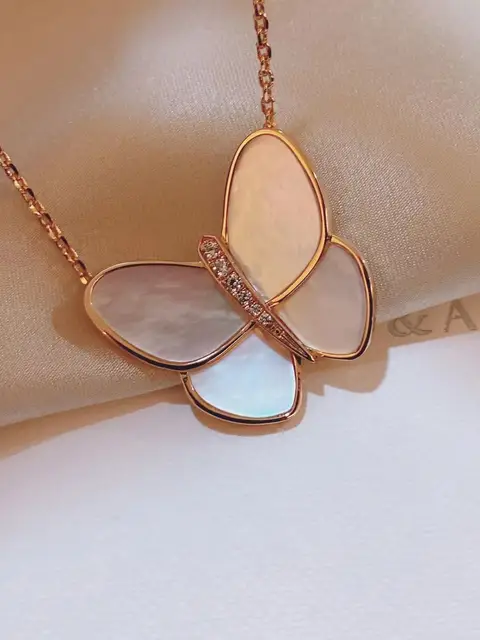 Natural Fritillaria S925 Pure Silver Fashion Brand Women's High Quality Butterfly Necklace Natural Fritillaria Butterfly Beautif