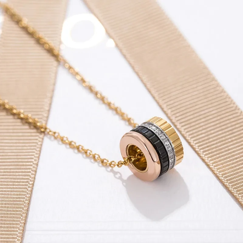 Hot selling 925 sterling silver ceramic rotatable gear pendant necklace for men and women fashion luxury jewelry party jewelry