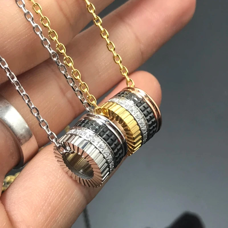 Hot selling 925 sterling silver ceramic rotatable gear pendant necklace for men and women fashion luxury jewelry party jewelry