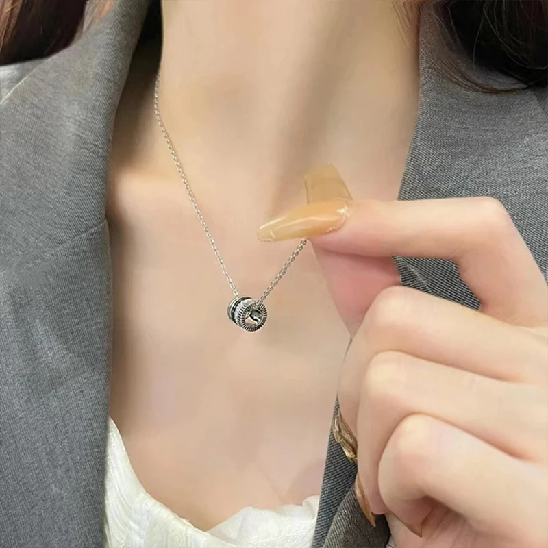 Hot selling 925 sterling silver ceramic rotatable gear pendant necklace for men and women fashion luxury jewelry party jewelry