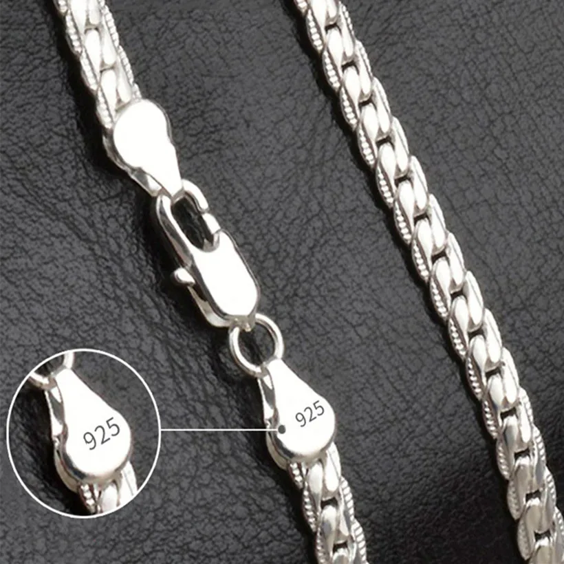 40-60cm Noble brand 925 Sterling Silver classic 6mm Chain Necklace For Woman Men 16-24inch Fashion Wedding party fine Jewelry