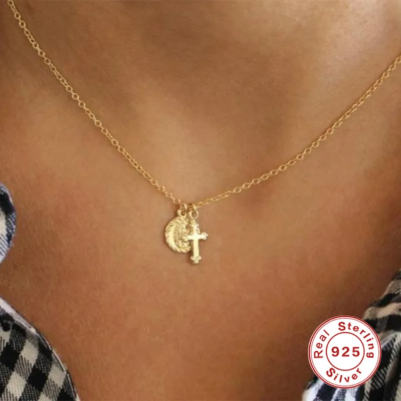 925 Sterling Silver Cross Pendant Clavicle Chain Necklace For Women Jewelry Choker Necklace Collares Bijoux Collar