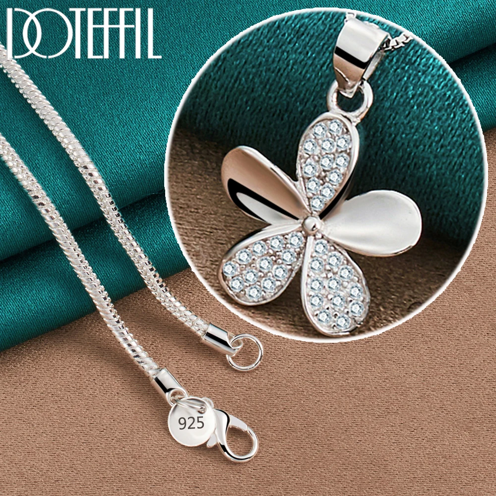 DOTEFFIL 925 Sterling Silver Petal Pendant Necklace Full AAA Zircon 18 Inch Box Chain For Woman Fashion Wedding Charm JewelryPro